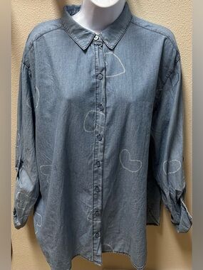 Jane+ Delancey Heart Patterned Denim Shirt XL- NWT